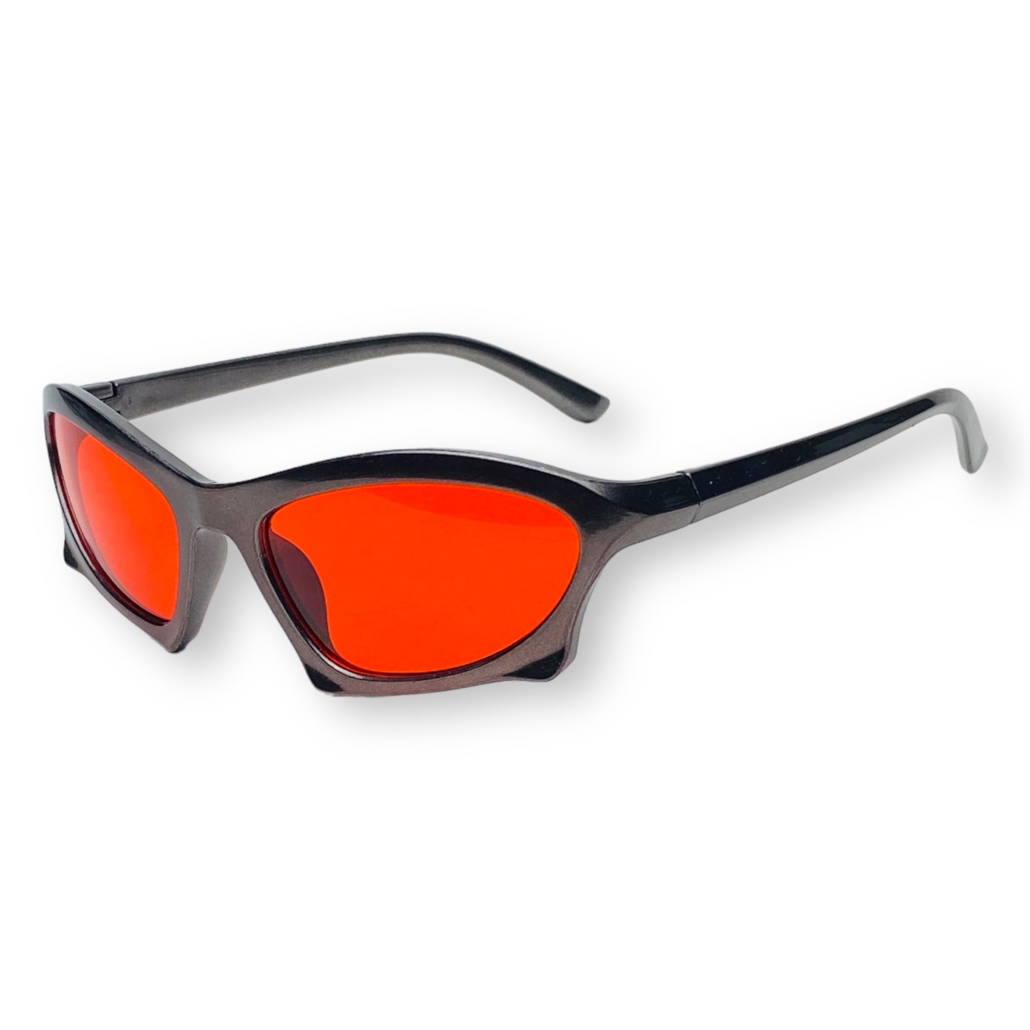 METALIC GREY AND RED Y2K GLASSES