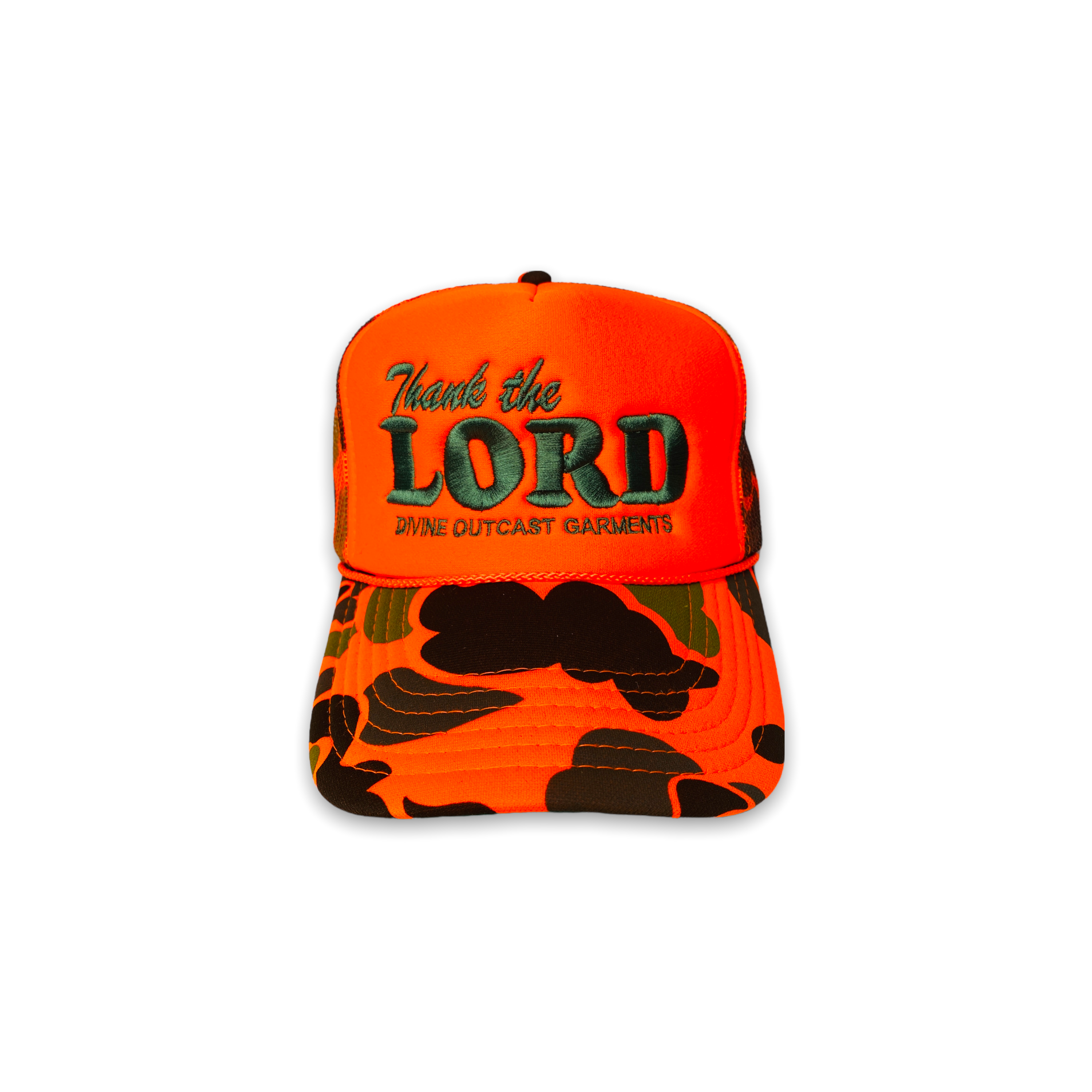 THE "THANK THE LORD" CAMO ORANGE TRUCKER