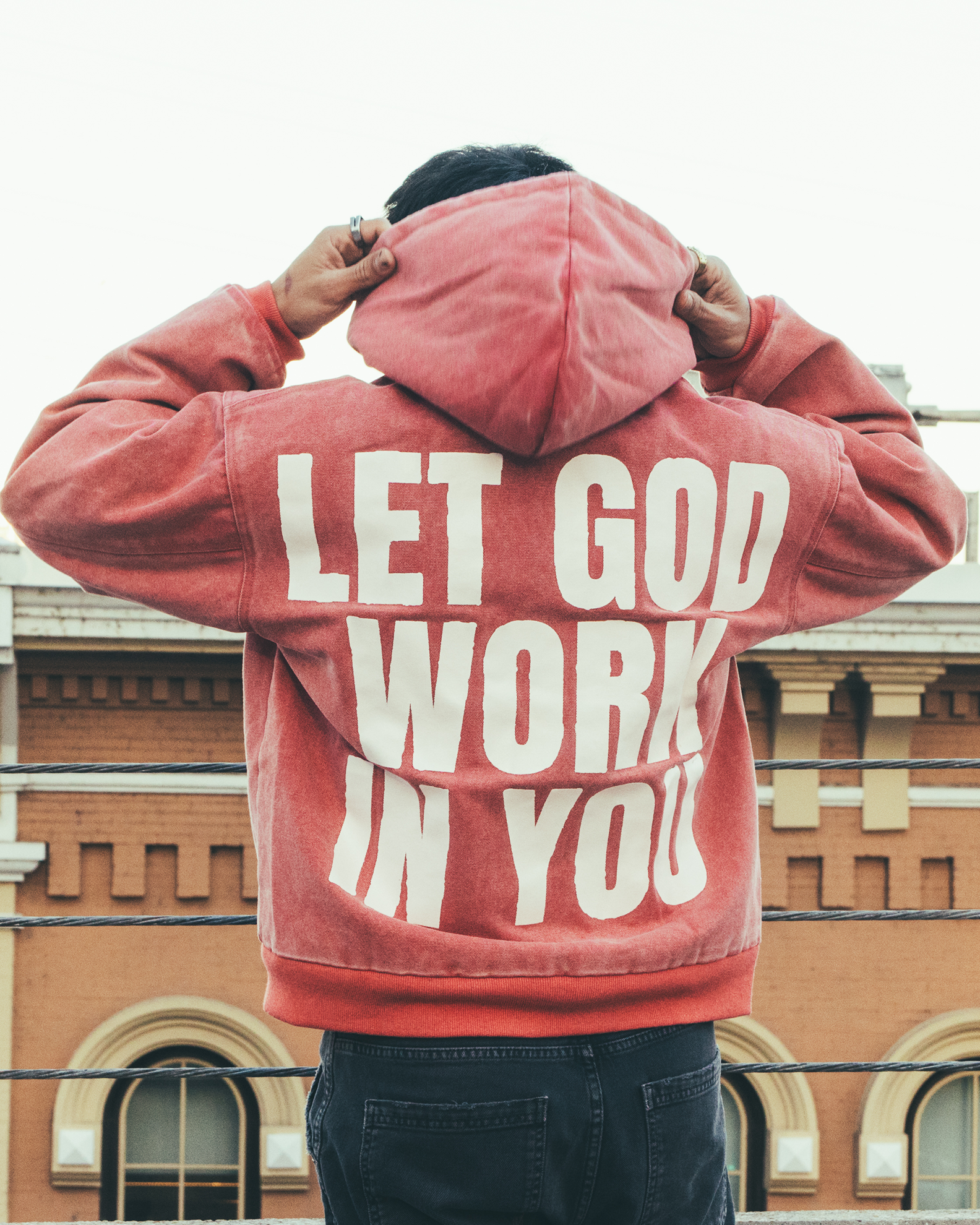 "LET GOD WORK" CANVAS ZIP-UP (PINK)