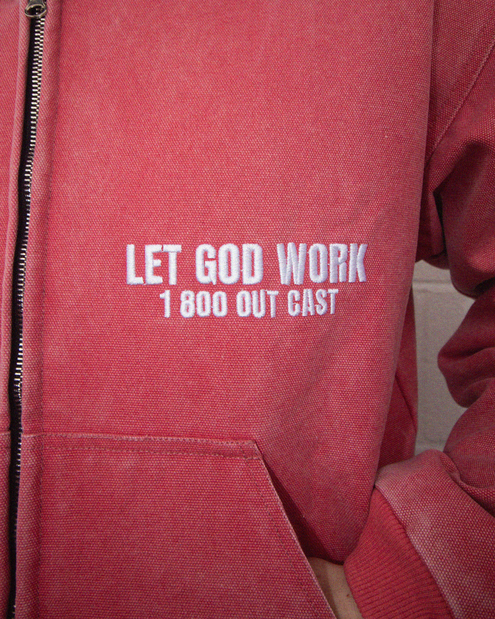 "LET GOD WORK" CANVAS ZIP-UP (PINK)