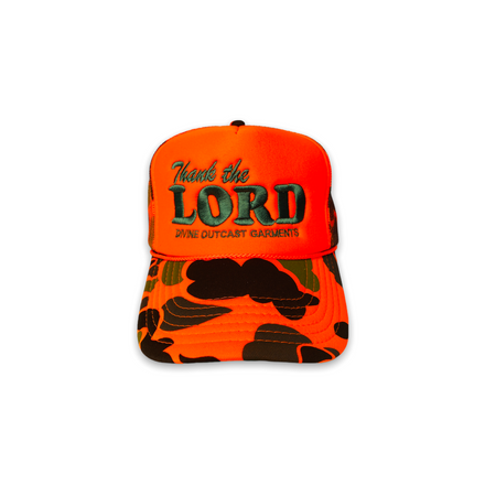 THE "THANK THE LORD" CAMO ORANGE TRUCKER