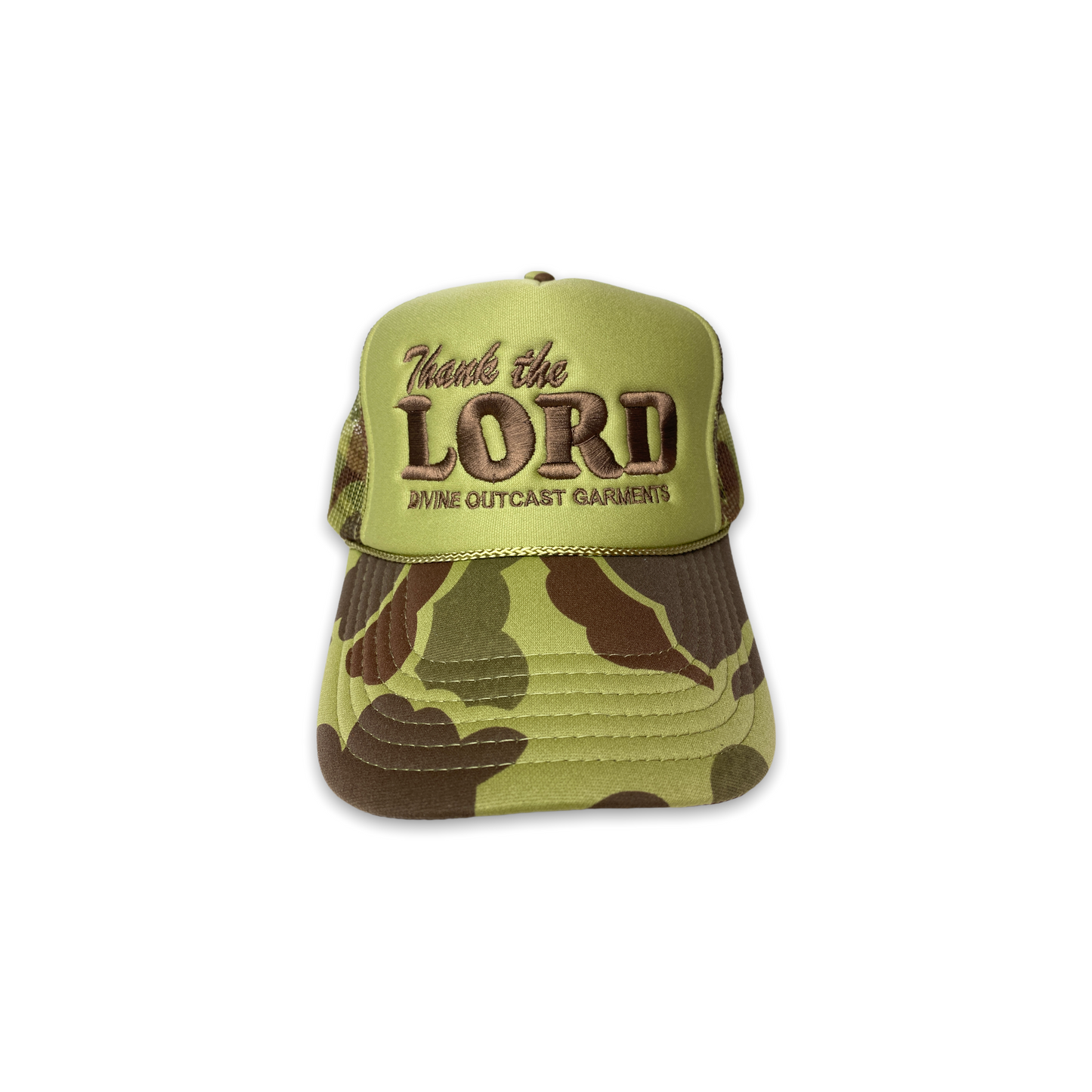 THE "THANK THE LORD" CAMO GREEN TRUCKER